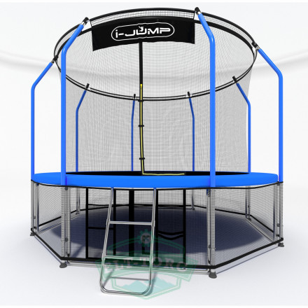 Батут i-JUMP Elegant 8ft 2,44м с нижней сетью и лестницей (blue)