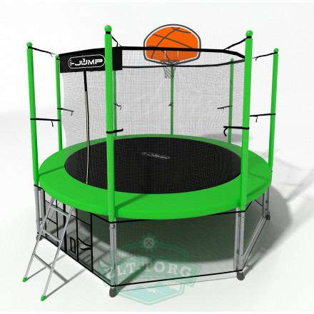 Батут i-JUMP BASKET 14ft 4,27м с нижней сетью и лестницей (green)
