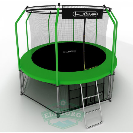 Батут i-JUMP Elegant 12ft 3,66м с нижней сетью и лестницей (green)