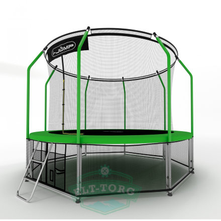 Батут i-JUMP Elegant 12ft 3,66м с нижней сетью и лестницей (green)